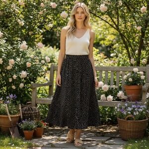 George NEW Black Polka Dot‎ Tiered Maxi Skirt Paperbag Waist Cottagecore Boho M